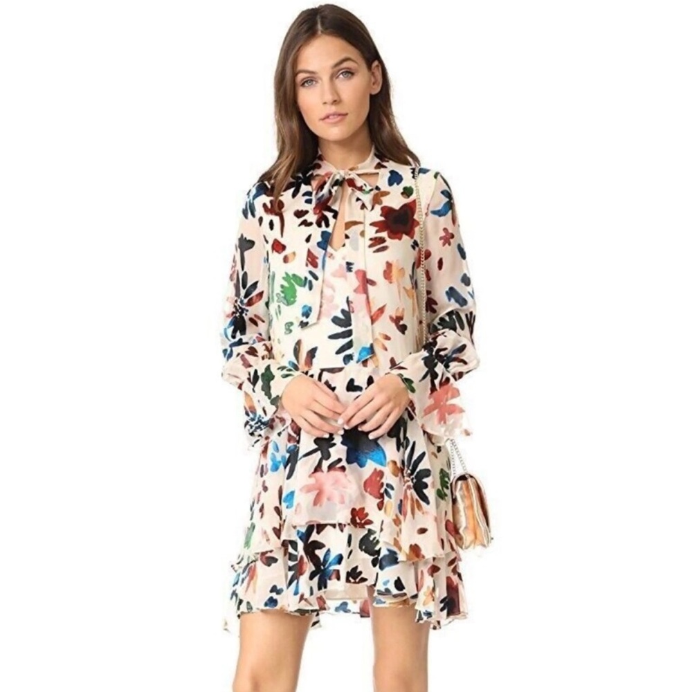 Alice + Olivia Moran Tiered Floral A-Line Dress